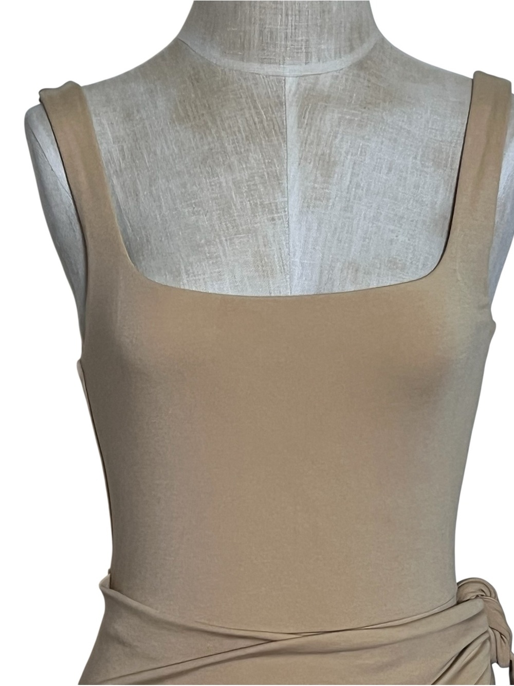 Aritzia Wilfred Saturn Wrap Bodycon Mini Dress Sandy Beige Small - Picture 7 of 14